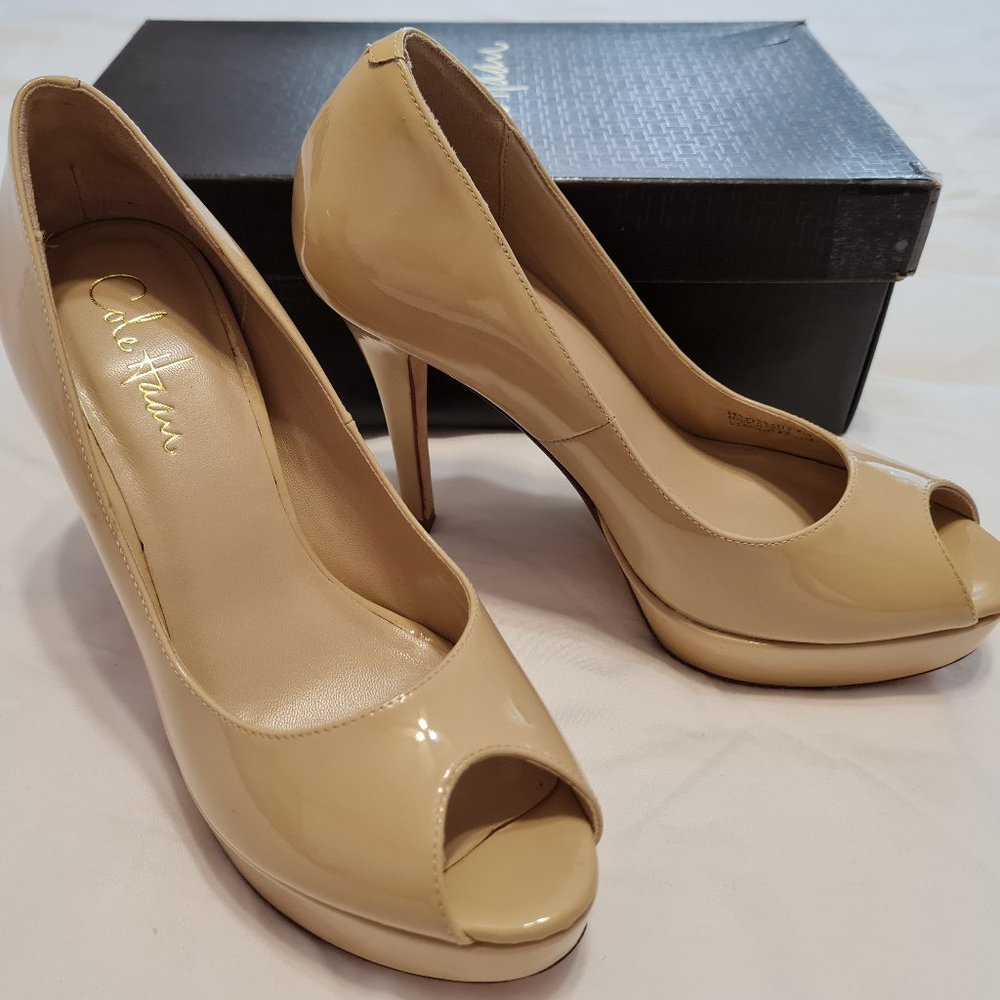 Cole Haan Nike Air Mariela Nougat Nude Patent Peep Toe Pumps Heels